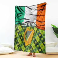 Ireland Blanket with Irish Flag Harp and Shamrock Pattern Design