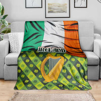 Ireland Blanket with Irish Flag Harp and Shamrock Pattern Design