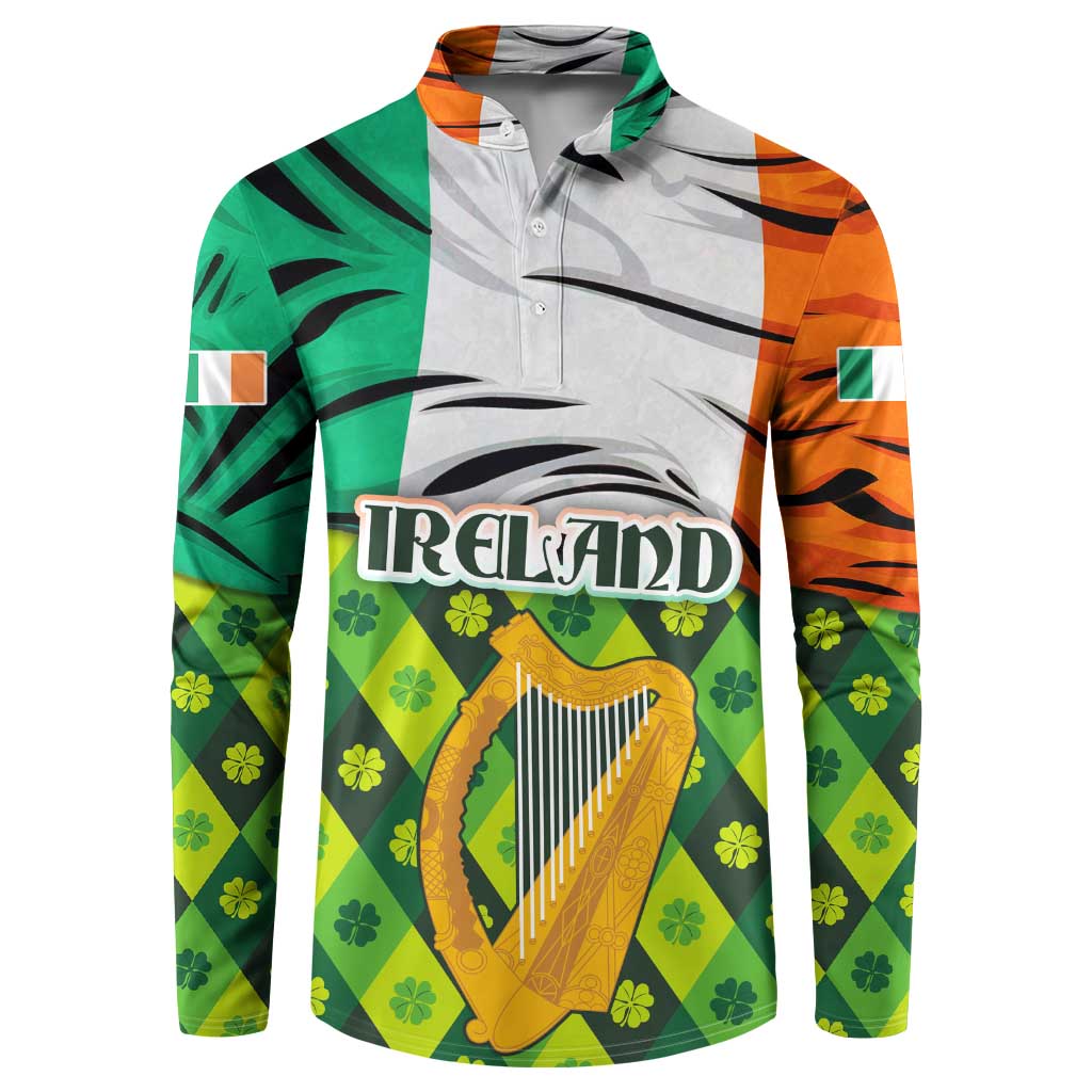 Ireland Button Sweatshirt with Irish Flag Harp and Shamrock Pattern Design