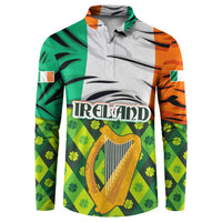 Ireland Button Sweatshirt with Irish Flag Harp and Shamrock Pattern Design