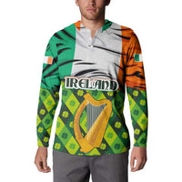 Ireland Button Sweatshirt with Irish Flag Harp and Shamrock Pattern Design