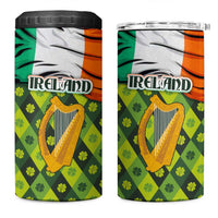 Ireland 4 in 1 Can Cooler Tumbler with Irish Flag Harp and Shamrock Pattern Design