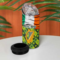 Ireland 4 in 1 Can Cooler Tumbler with Irish Flag Harp and Shamrock Pattern Design
