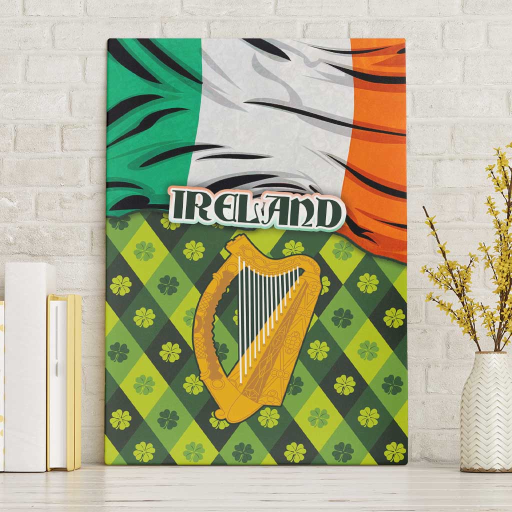 Ireland Canvas Wall Art with Irish Flag Harp and Shamrock Pattern Design