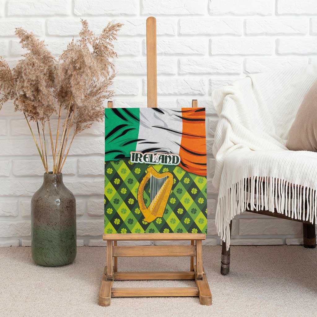 Ireland Canvas Wall Art with Irish Flag Harp and Shamrock Pattern Design
