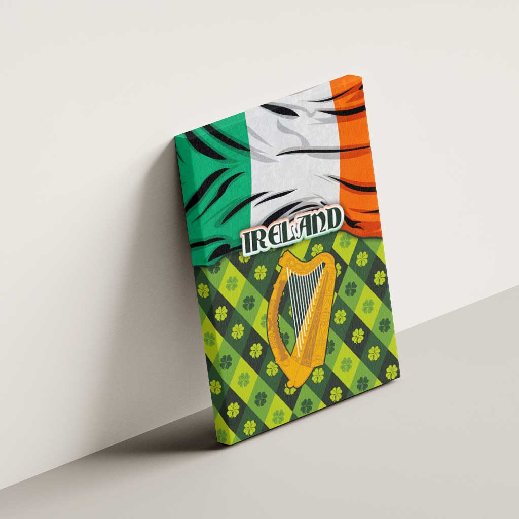 Ireland Canvas Wall Art with Irish Flag Harp and Shamrock Pattern Design