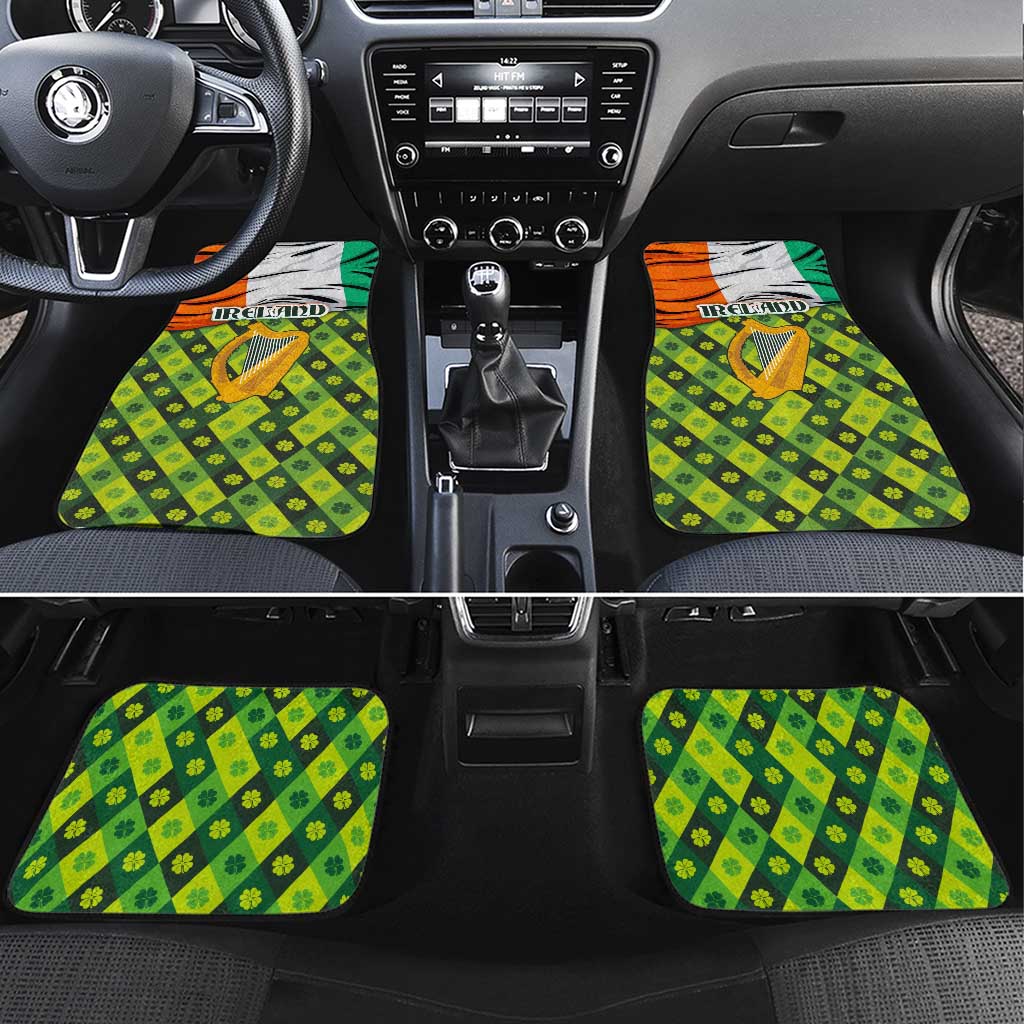 Ireland Car Mats with Irish Flag Harp and Shamrock Pattern Design