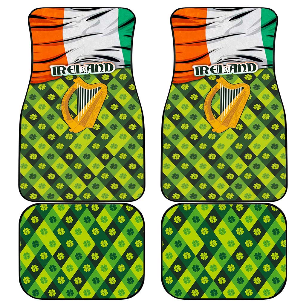 Ireland Car Mats with Irish Flag Harp and Shamrock Pattern Design