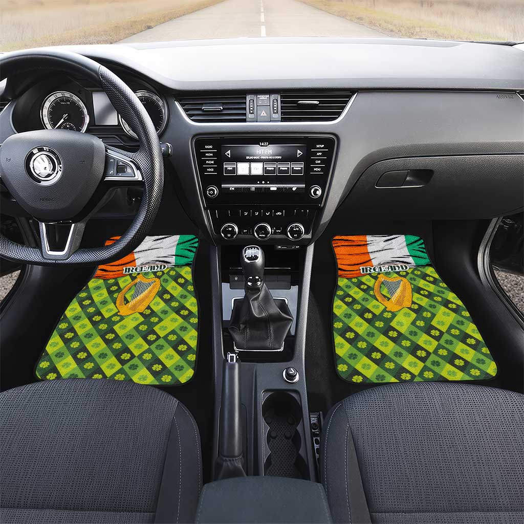 Ireland Car Mats with Irish Flag Harp and Shamrock Pattern Design