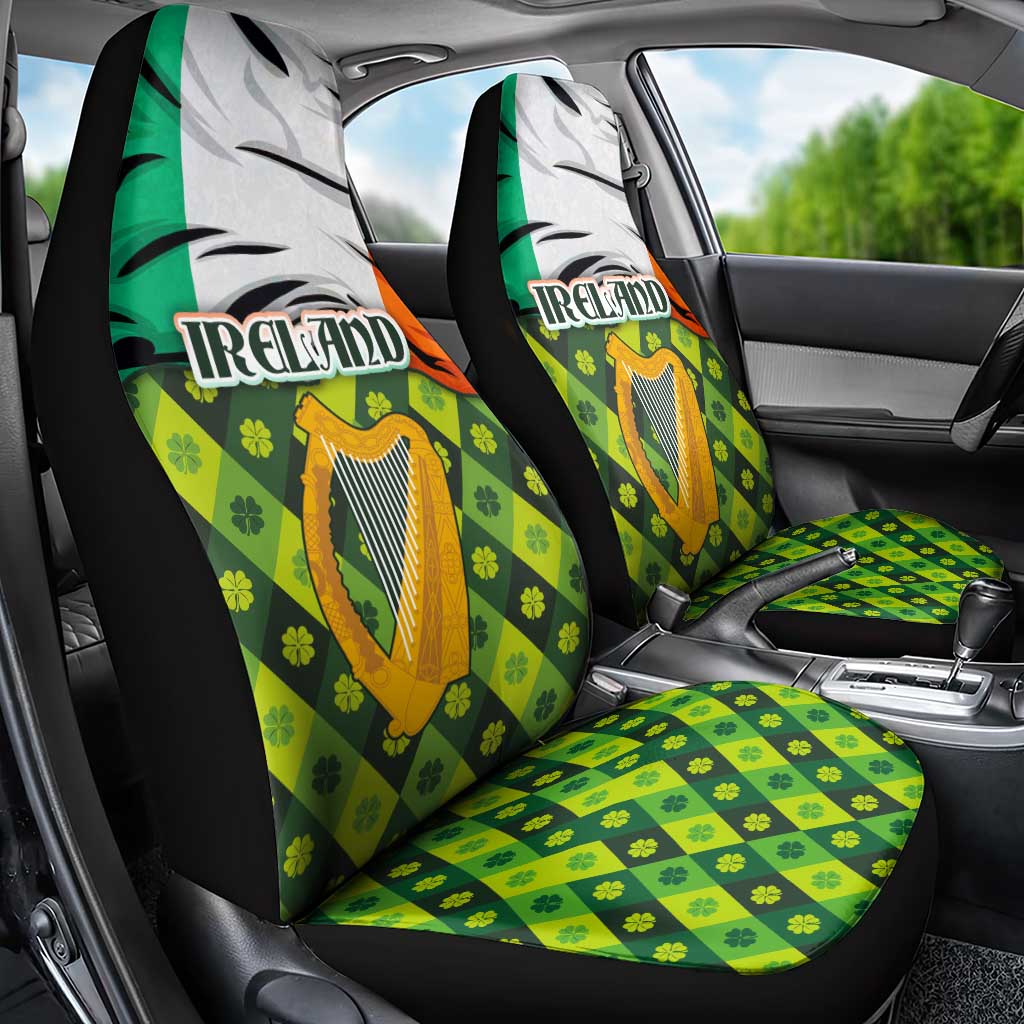 Ireland Car Seat Cover with Irish Flag Harp and Shamrock Pattern Design