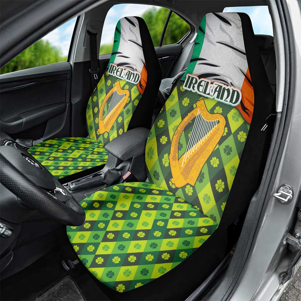 Ireland Car Seat Cover with Irish Flag Harp and Shamrock Pattern Design