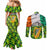 Ireland Couples Matching Mermaid Dress and Long Sleeve Button Shirt with Irish Flag Harp and Shamrock Pattern Design