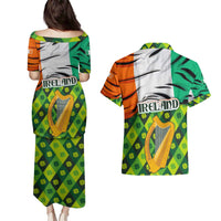 Ireland Couples Matching Puletasi and Hawaiian Shirt with Irish Flag Harp and Shamrock Pattern Design