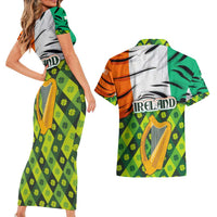 Ireland Couples Matching Short Sleeve Bodycon Dress and Hawaiian Shirt with Irish Flag Harp and Shamrock Pattern Design