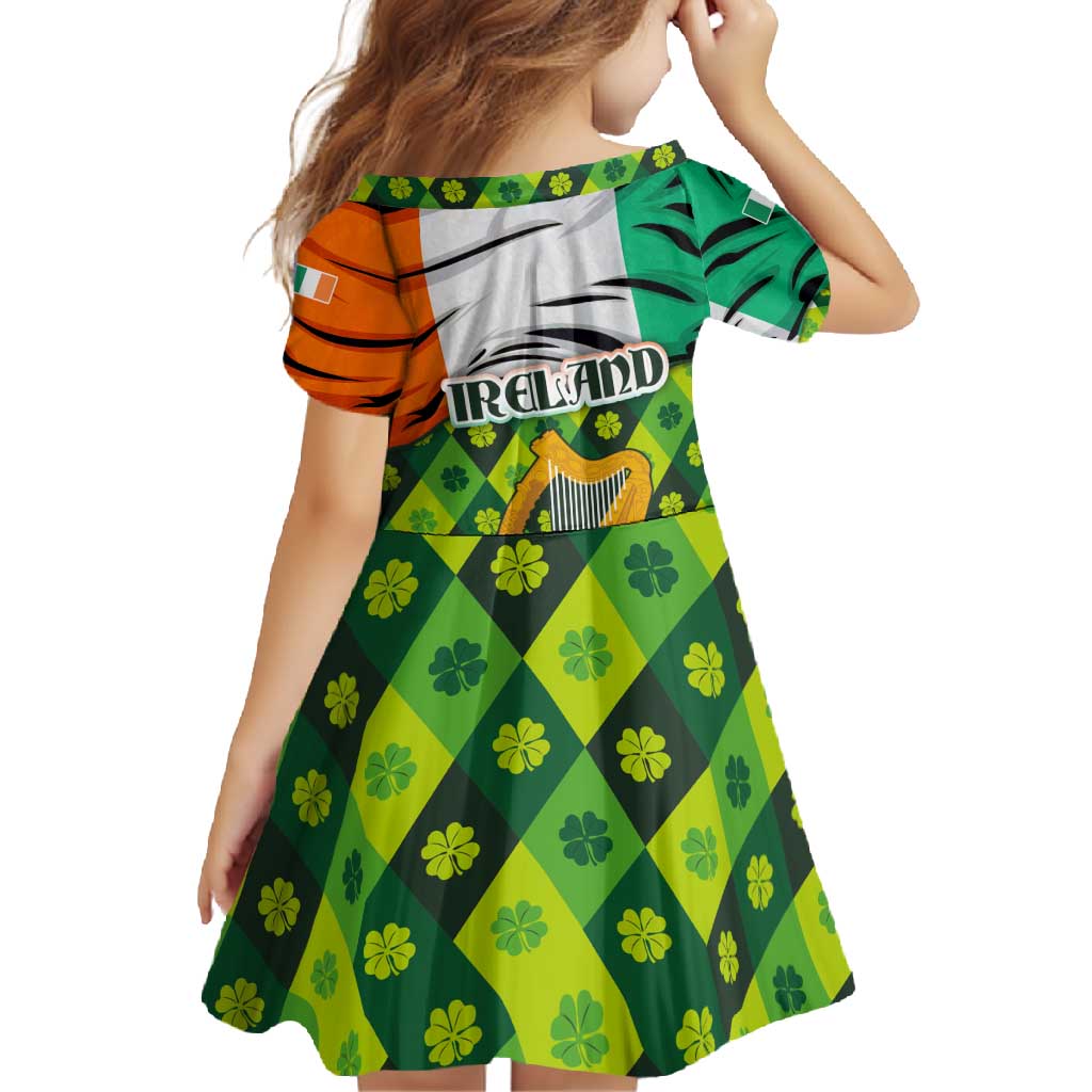 Ireland Family Matching Long Sleeve Bodycon Dress and Hawaiian Shirt with Irish Flag Harp and Shamrock Pattern Design