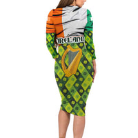 Ireland Family Matching Long Sleeve Bodycon Dress and Hawaiian Shirt with Irish Flag Harp and Shamrock Pattern Design