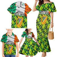 Ireland Family Matching Mermaid Dress and Hawaiian Shirt with Irish Flag Harp and Shamrock Pattern Design