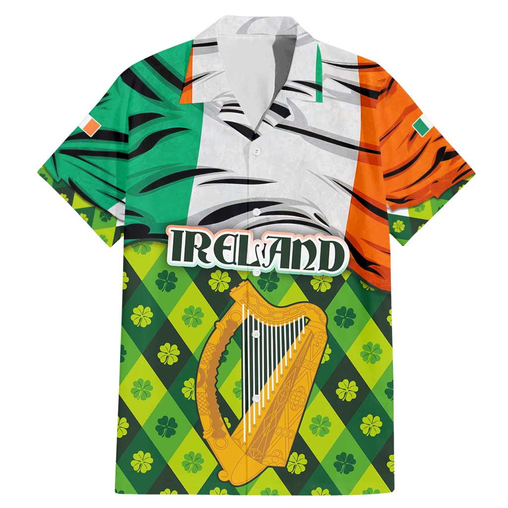 Ireland Family Matching Mermaid Dress and Hawaiian Shirt with Irish Flag Harp and Shamrock Pattern Design