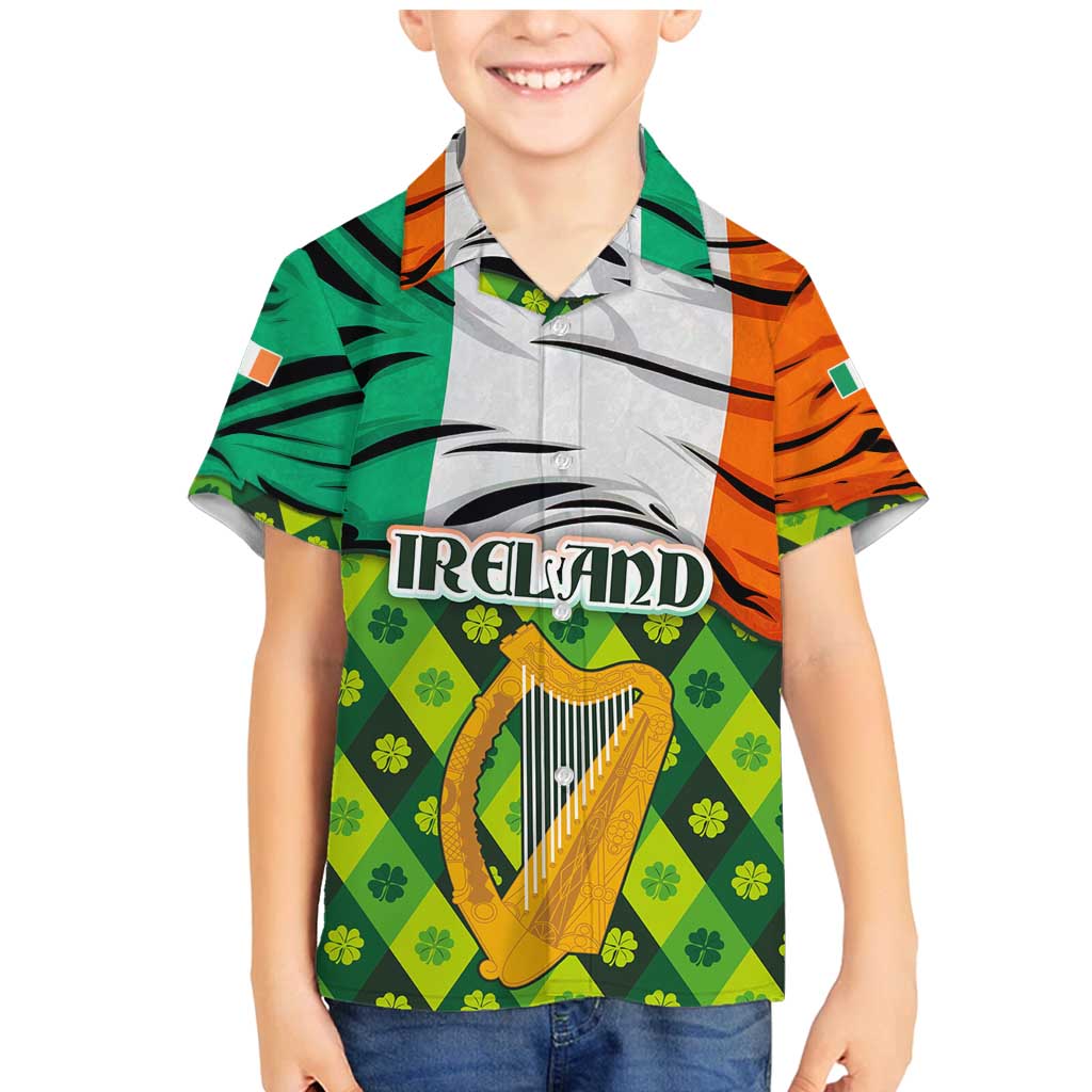 Ireland Family Matching Mermaid Dress and Hawaiian Shirt with Irish Flag Harp and Shamrock Pattern Design