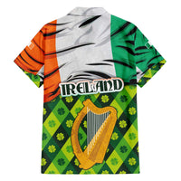 Ireland Family Matching Off The Shoulder Long Sleeve Dress and Hawaiian Shirt with Irish Flag Harp and Shamrock Pattern Design