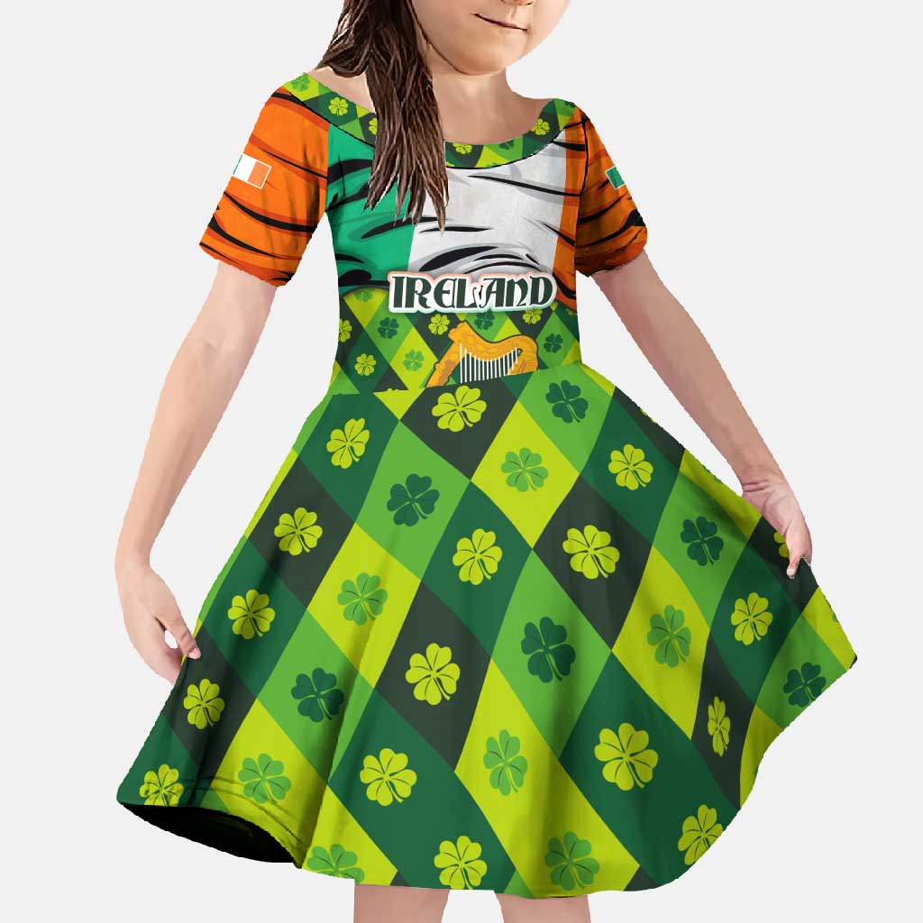 Ireland Family Matching Off Shoulder Maxi Dress and Hawaiian Shirt with Irish Flag Harp and Shamrock Pattern Design