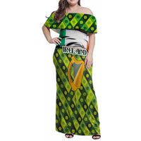 Ireland Family Matching Off Shoulder Maxi Dress and Hawaiian Shirt with Irish Flag Harp and Shamrock Pattern Design