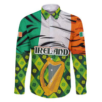 Ireland Family Matching Off Shoulder Short Dress and Hawaiian Shirt with Irish Flag Harp and Shamrock Pattern Design