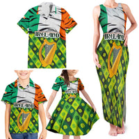 Ireland Family Matching Tank Maxi Dress and Hawaiian Shirt with Irish Flag Harp and Shamrock Pattern Design