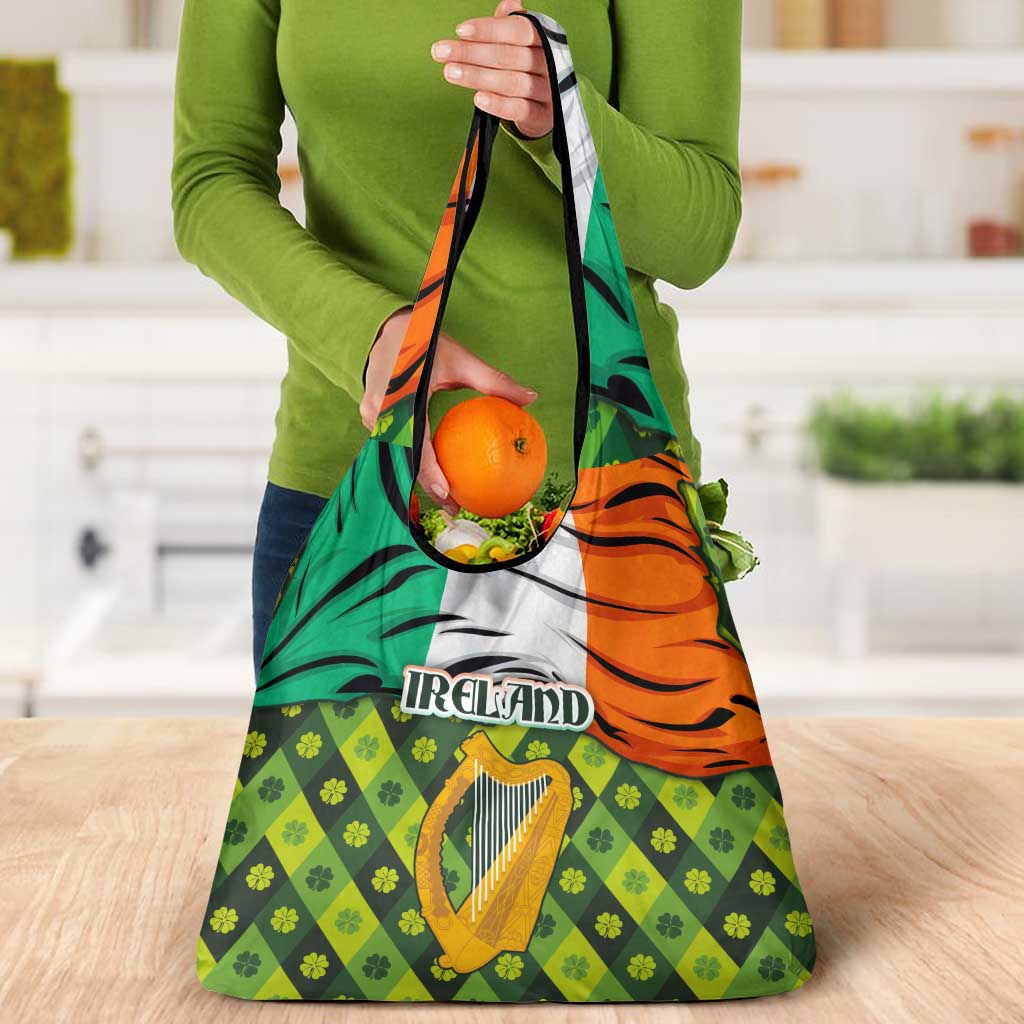 Ireland Grocery Bag with Irish Flag Harp and Shamrock Pattern Design