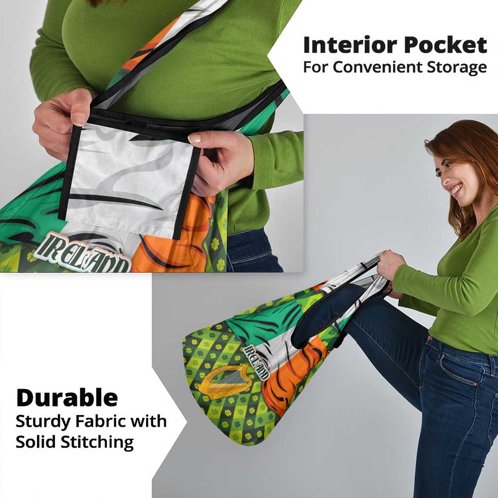 Ireland Grocery Bag with Irish Flag Harp and Shamrock Pattern Design