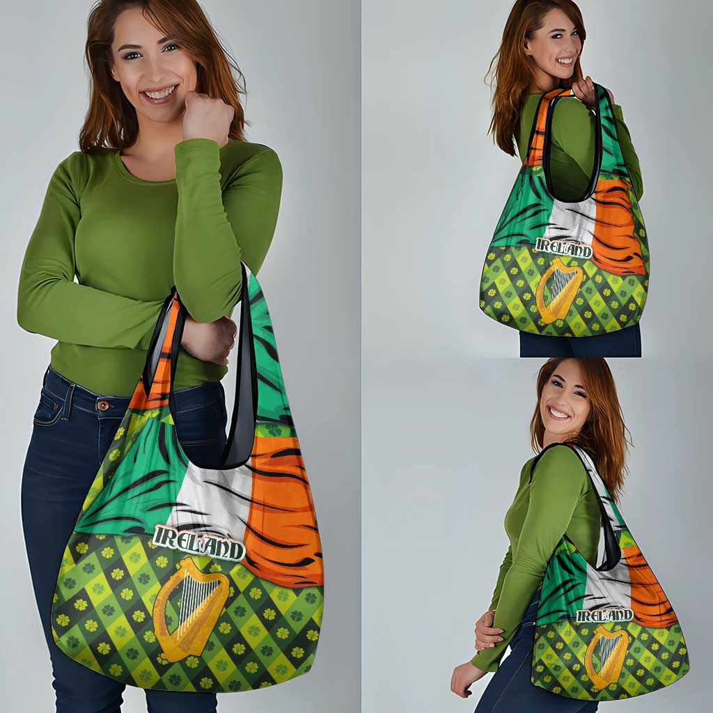 Ireland Grocery Bag with Irish Flag Harp and Shamrock Pattern Design