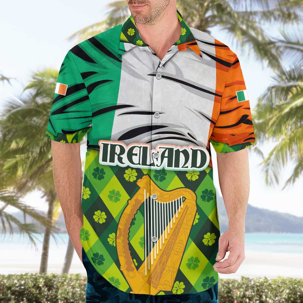 Ireland Hawaiian Shirt with Irish Flag Harp and Shamrock Pattern Design