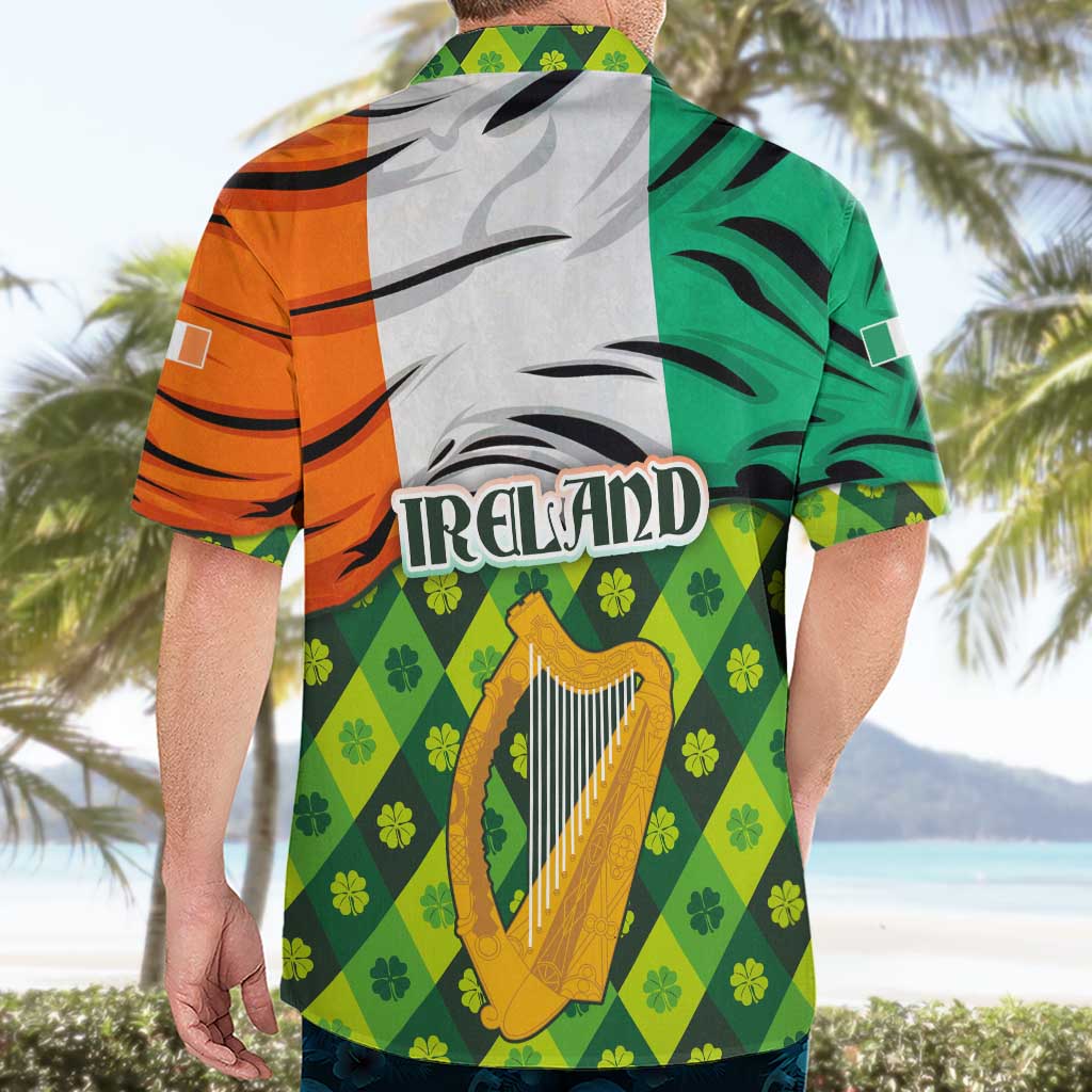 Ireland Hawaiian Shirt with Irish Flag Harp and Shamrock Pattern Design