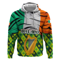 Ireland Hoodie with Irish Flag Harp and Shamrock Pattern Design