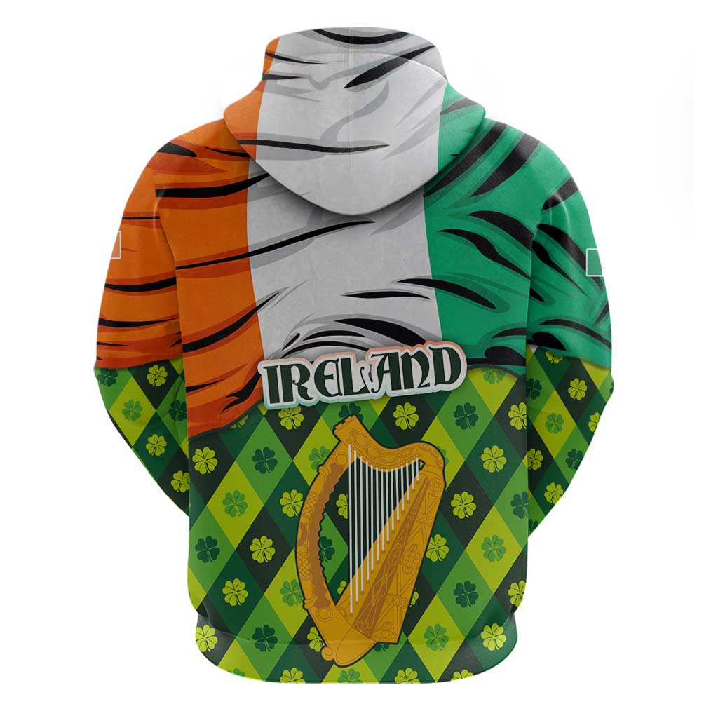 Ireland Hoodie with Irish Flag Harp and Shamrock Pattern Design