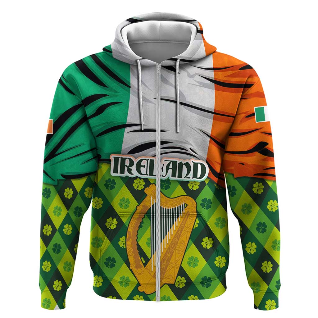 Ireland Hoodie with Irish Flag Harp and Shamrock Pattern Design
