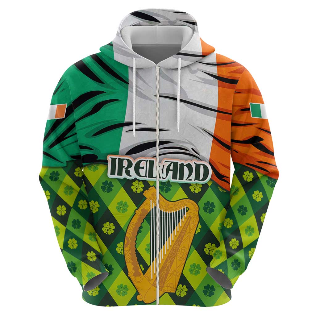 Ireland Hoodie with Irish Flag Harp and Shamrock Pattern Design