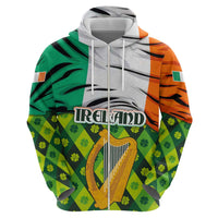 Ireland Hoodie with Irish Flag Harp and Shamrock Pattern Design