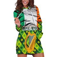 Ireland Hoodie Dress with Irish Flag Harp and Shamrock Pattern Design
