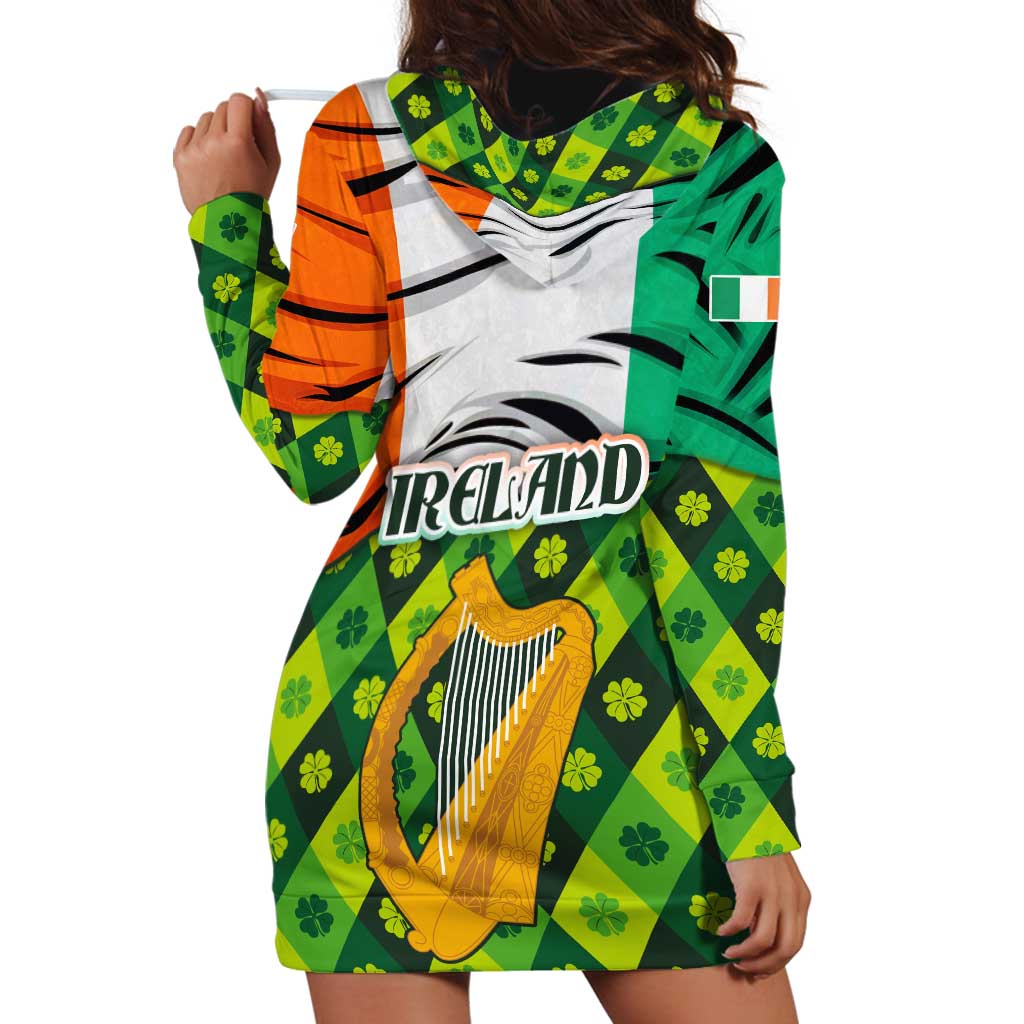 Ireland Hoodie Dress with Irish Flag Harp and Shamrock Pattern Design