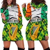 Ireland Hoodie Dress with Irish Flag Harp and Shamrock Pattern Design