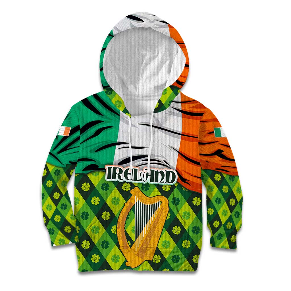 Ireland Kid Hoodie with Irish Flag Harp and Shamrock Pattern Design