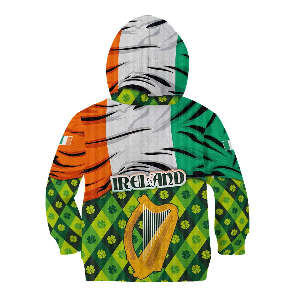 Ireland Kid Hoodie with Irish Flag Harp and Shamrock Pattern Design