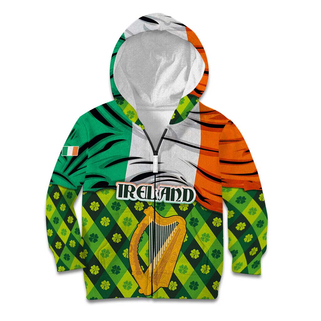 Ireland Kid Hoodie with Irish Flag Harp and Shamrock Pattern Design