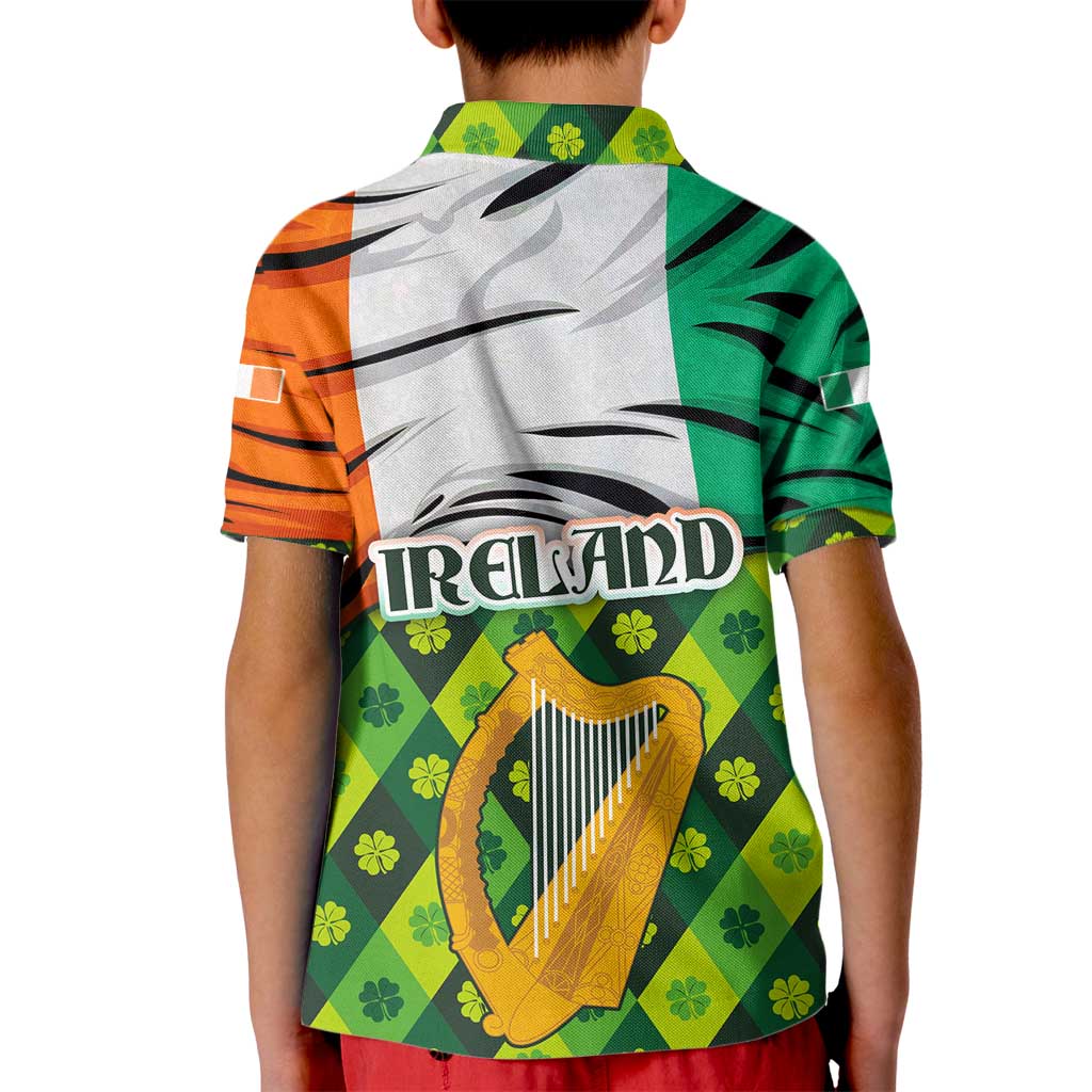 Ireland Kid Polo Shirt with Irish Flag Harp and Shamrock Pattern Design