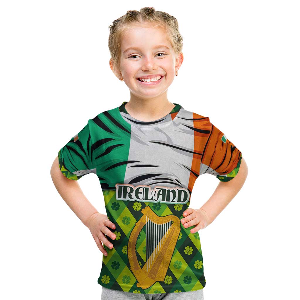 Ireland Kid T Shirt with Irish Flag Harp and Shamrock Pattern Design