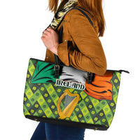 Ireland Leather Tote Bag with Irish Flag Harp and Shamrock Pattern Design