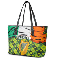 Ireland Leather Tote Bag with Irish Flag Harp and Shamrock Pattern Design