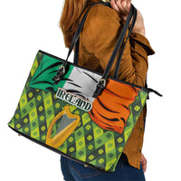 Ireland Leather Tote Bag with Irish Flag Harp and Shamrock Pattern Design