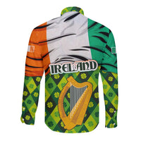 Ireland Long Sleeve Button Shirt with Irish Flag Harp and Shamrock Pattern Design